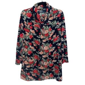 April Cornell Top Womens XS Everyday Jersey Tunic Cowl Oversized Pockets Floral